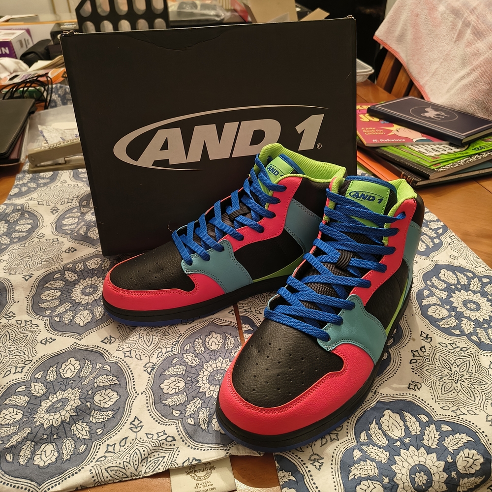 AND1 High-Top Sneakers with Pink and Blue Accents